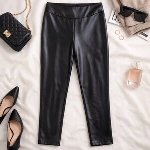 Shein Black Faux Leather Straight Ankle Women's Pants Size Petite Medium